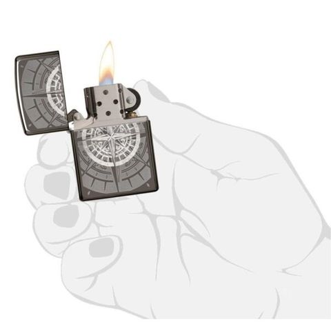 Bật Lửa Zippo Compass 29232 - Hình La Bàn Vegvisir Khắc Laser, Vỏ Đồng Thau Nguyên Khối, Dùng Trong Mọi Điều Kiện