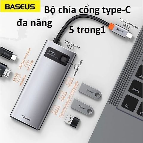 Bộ Chuyển Đổi Đa Năng Baseus Metal Gleam Type-C 5in1 CAHUB-CX0G - Tốc Độ Cao, Sạc Nhanh PD 100W, Hỗ Trợ HDMI 4K