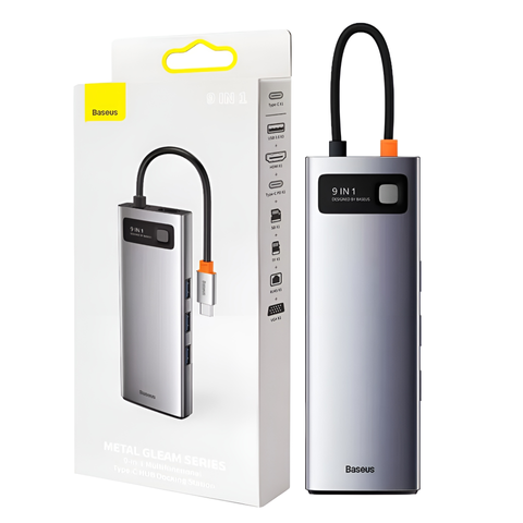 Bộ Hub Đa Năng Baseus Metal Gleam Type C 9in1 - Kết Nối HDMI, VGA, USB 3.0, 4K, Hỗ Trợ Nguồn PD 100W, Tương Thích Apple, Windows, Android