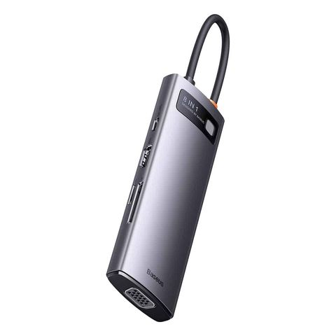 Hub Mở Rộng 8in1 Baseus Metal Gleam Gen 2 - Cổng HDMI, VGA, USB 3.0, Sạc Nhanh 100W - Thiết Bị Kết Nối Đa Năng Cho Laptop và Máy Tính