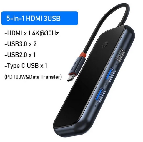 Hub mở rộng Baseus AcmeJoy 5 in 1 - Docking Station HDMI, USB 3.0, PD/Data, Kết nối đa dạng cho Laptop, Macbook, Smartphone