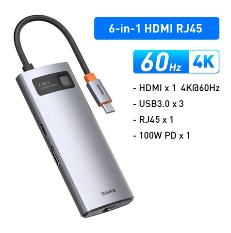 Hub Mở Rộng Đa Năng Baseus StarJoy Type-C Adapter 4K/60Hz - Kết Nối USB 3.1, HDMI Cao Cấp, Tương Thích Laptop và Smartphone