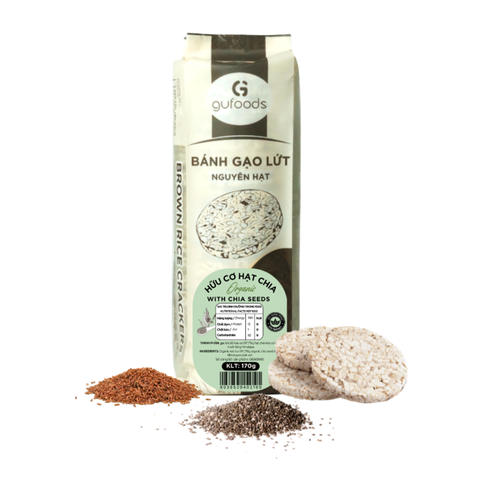 Bánh Gạo Lứt Hữu Cơ Hạt Chia GUfoods - Snack Ăn Kiêng Thực Dưỡng, 100% Gạo Lứt và Hạt Chia, Thích Hợp Eat Clean