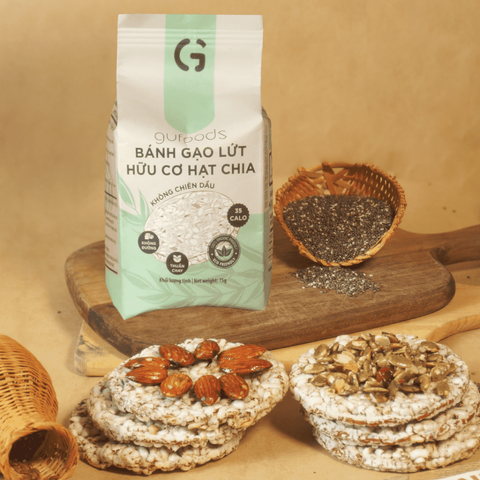 Bánh Gạo Lứt Hữu Cơ Hạt Chia GUfoods - Snack Ăn Kiêng Thực Dưỡng, 100% Gạo Lứt và Hạt Chia, Thích Hợp Eat Clean