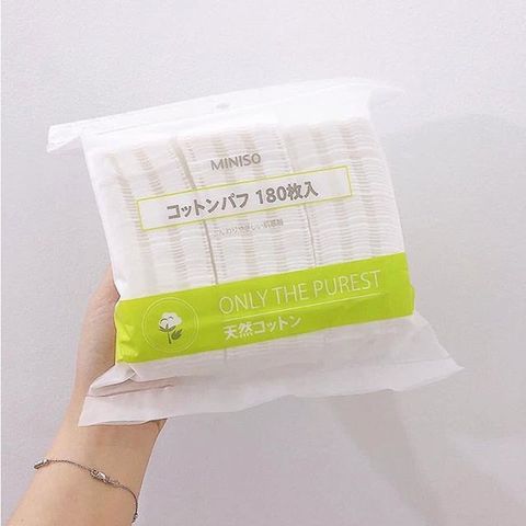 Bông Tẩy Trang Miniso Only The Purest Nhật Bản - Túi 180 Miếng Cotton Sạch Mềm Mại, Dụng Cụ Làm Sạch Trang Điểm Hoàn Hảo