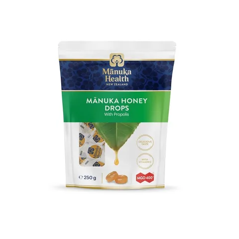 Kẹo Ngậm Mật Ong Manuka Honey Drops With Propolis MGO 400+ - Giảm Ho, Thông Họng, Bảo Vệ Hệ Hô Hấp, Gói 250g