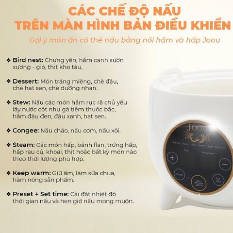 Nồi Hầm và Hấp Joou SLC08 Đa Năng - 8 Chế Độ Nấu Thông Minh, Lưu Giữ Dưỡng Chất, Dung Tích 0.8L, Tiện Lợi Cho Mọi Gia Đình
