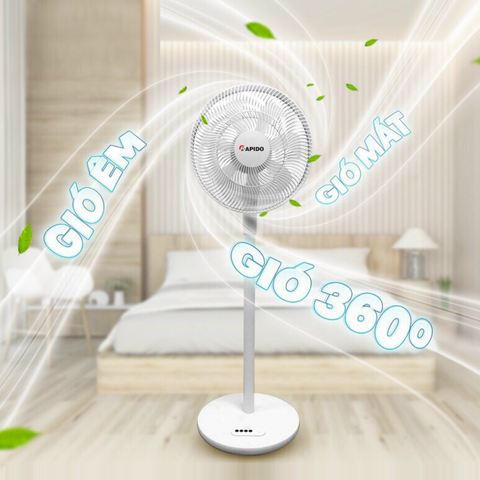 Quạt Tích Điện Năng Lượng Mặt Trời Rapido RSF-30 - Quạt Cây Đa Chức Năng 3 Trong 1, DC 30W, 4 Chế Độ Gió, Thiết Kế Tiện Lợi
