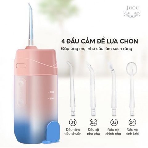 Tăm Nước Sóng Siêu Âm Joou A60 - Vòi Xoay 360 Độ, 3 Chế Độ Làm Sạch, Dung Tích 200ml, Thiết Kế Tiện Lợi Cho Răng Miệng Sạch Sẽ