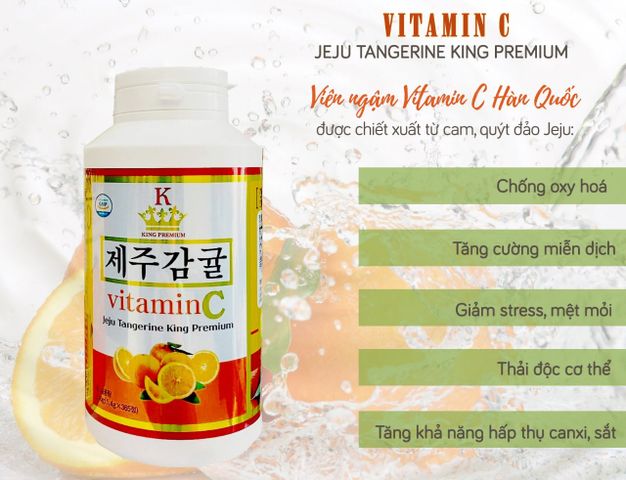 Viên ngậm vitamin C Jeju Tangerine King Premium Hàn Quốc - Tăng cường miễn dịch, vị ngọt tự nhiên, dễ hấp thu cho trẻ em và người lớn