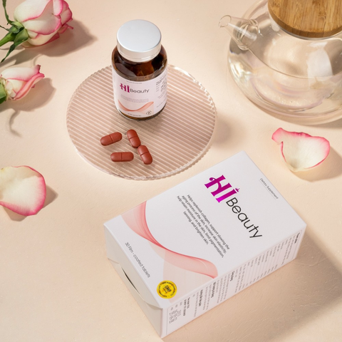 Viên uống làm da sáng mịn Hi Beauty - Hỗ trợ trắng da tự nhiên, mờ thâm & chống lão hóa - Lọ 30 viên bổ sung collagen