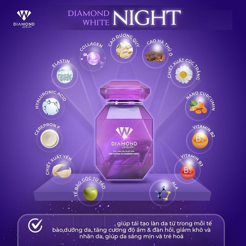 Viên uống dưỡng trắng da Diamond White Day & Night - Giúp làm đẹp da, cải thiện đàn hồi, sáng khỏe và mịn màng cho phụ nữ từ 18 tuổi trở lên.