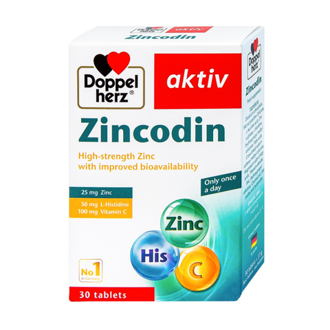 Viên uống Zincodin Aktiv Doppelherz - Bổ sung kẽm, tăng cường sức đề kháng và sức khỏe, hỗ trợ hấp thu vitamin C, 30 viên nang