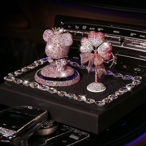 Bộ Gấu Bear và Cỏ Ba Lá Gắn Đá Pha Lê Trang Trí Ô Tô - Phụ Kiện Dễ Thương Tạo Điểm Nhấn Cho Xe Hơi