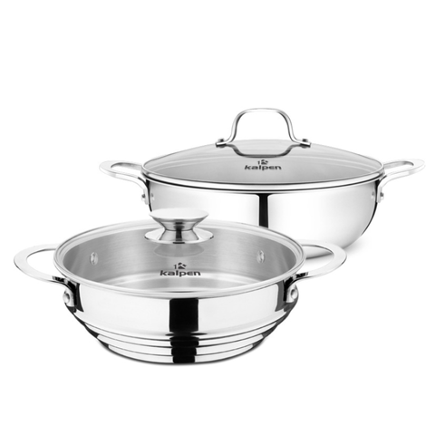 Chảo Xào Inox 304 Kalpen Đúc Liền và Xửng Hấp 3 Nấc - Bộ Đa Năng Cho Món Xào, Nấu, Hấp Thực Phẩm An Toàn, Tiện Lợi
