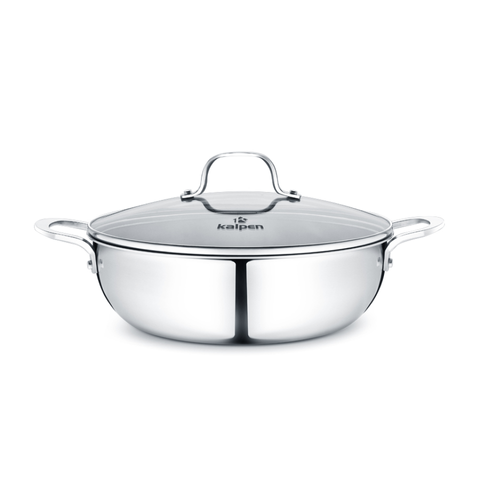 Chảo Xào Inox 304 Kalpen Đúc Liền và Xửng Hấp 3 Nấc - Bộ Đa Năng Cho Món Xào, Nấu, Hấp Thực Phẩm An Toàn, Tiện Lợi