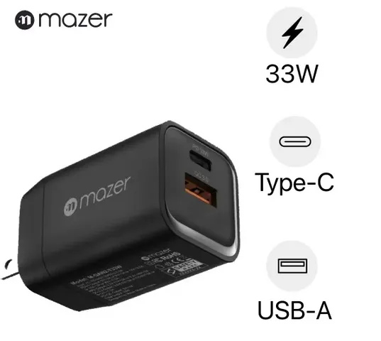 Củ sạc nhanh 33W Mazer Infinite Boots Super MINI Pro M-GAN2-T33W - Sạc 2 thiết bị đồng thời, siêu nhỏ gọn, công nghệ PD & QC chống quá tải