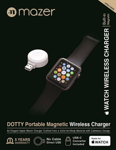 Dock sạc không dây Mazer MFW cho Apple Watch - Sạc nhanh, tích hợp USB-A, tương thích với Series 1-5, thiết kế gọn nhẹ, chất liệu bền bỉ
