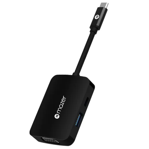 Hub Chuyển Đổi Mazer USB-C 4in1 M-UC2MULTI4040-BK - 4 Cổng Kết Nối HDMI 4K, VGA, USB-A, Sạc - Thiết Bị Mở Rộng Cho Laptop, PC, Android