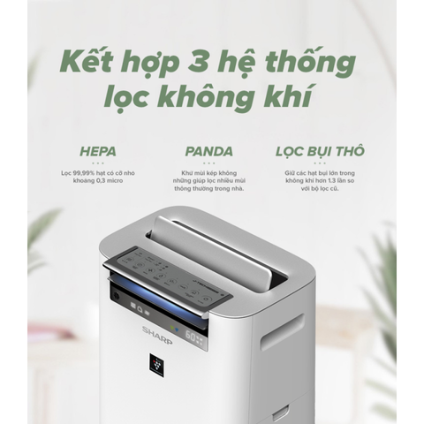 Máy Lọc Không Khí và Tạo Ẩm Sharp KC-G50EV-W 38m2 - Công Nghệ Plasmacluster, Tiết Kiệm Điện, Hoạt Động Thông Minh, Thiết Kế Gọn Nhẹ