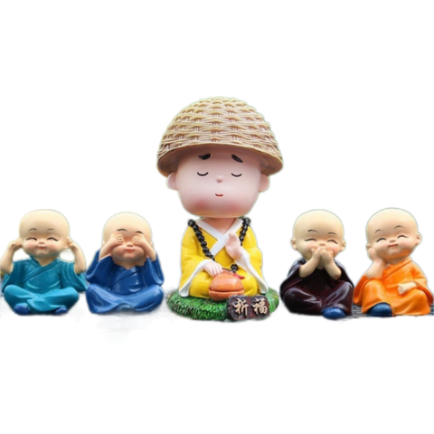 Bộ 4 Chú Tiểu và Hòa Thượng Trang Trí Bàn Làm Việc Ô Tô - Tượng Nhỏ Xinh Làm Quà Tặng Ý Nghĩa