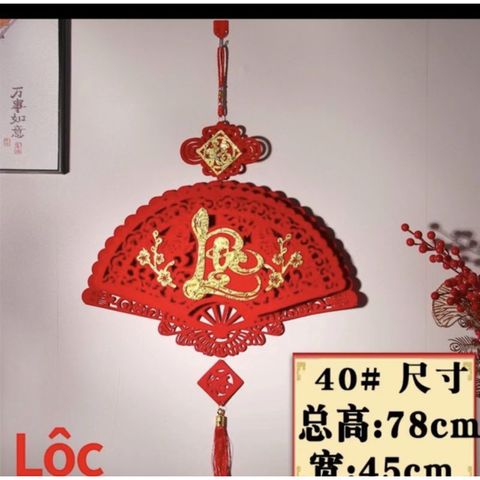 Khánh chữ Phúc Lộc Thọ treo trang trí Tết quạt nhung màu đỏ, nghệ thuật thư pháp vàng nổi bật, món quà ý nghĩa cho năm mới