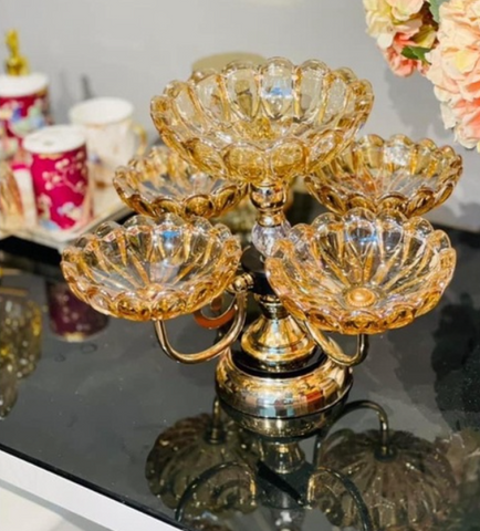Khay Đựng Mứt Kẹo Tết 5 Cánh Hoa Thủy Tinh Pha Lê Cao Cấp Xoay 360 Độ - Đồ Trang Trí Tết Sang Trọng, Quà Tặng Ý Nghĩa