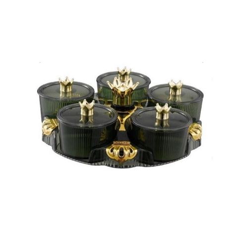 Khay đựng mứt kẹo Tết 5 hũ có nắp kiểu dáng châu Âu hiện đại, nhựa Acrylic bền đẹp - Xuất sắc trang trí ngày Tết