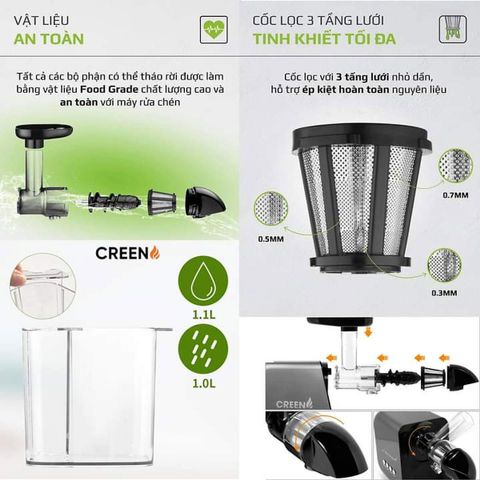 Máy Ép Chậm Trục Ngang Creen CRJ-250 - Công Nghệ Ép Hiện Đại 250W Bảo Toàn Dưỡng Chất - Máy Ép Trái Cây Sạch Sẽ Tiện Lợi