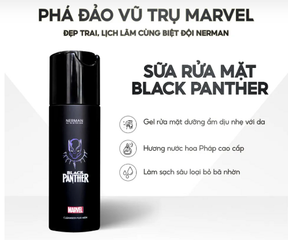 Sữa Rửa Mặt Dưỡng Ẩm Nerman Black Panther 100g - Gel Rửa Mặt Nam Hương Nước Hoa Cao Cấp Marvel Collection