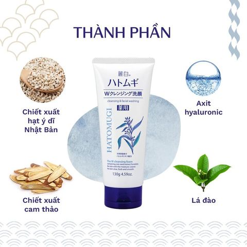 Sữa Rửa Mặt Tẩy Trang Hatomugi The W Cleansing Foam - Làm Sạch Makeup, Dưỡng Ẩm Đặc Biệt, Phù Hợp Mọi Loại Da - 130g Nhật Bản