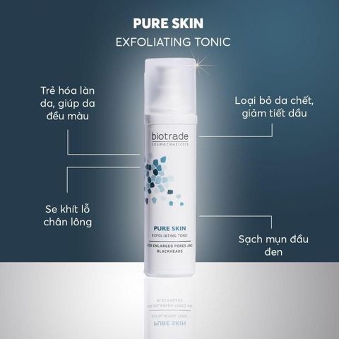 Toner Giảm Mụn Đầu Đen Biotrade Pure Skin Exfoliating Tonic 50ml - Công Thức AHA BHA Peeling, Se Khít Lỗ Chân Lông, Làm Sáng Da