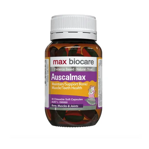Viên nhai Max Biocare Auscalmax hỗ trợ sức khỏe xương, cơ - Bổ sung Vitamin K2, D3, Canxi hữu cơ cho người lớn và trẻ nhỏ