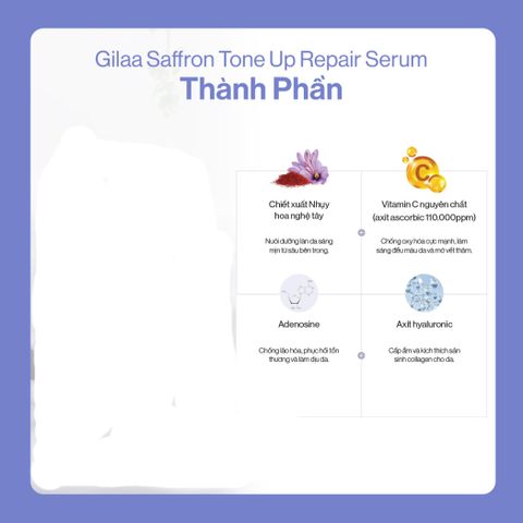 Bộ Dưỡng Trắng Da Gilaa Saffron Tone Up - Toner và Tinh Chất Dưỡng Sáng Da, Chăm Sóc Da Toàn Diện, Cấp Ẩm Hiệu Quả