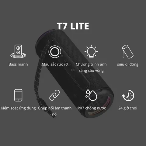 Loa Bluetooth Tronsmart T7 Lite 4000mAh - Âm thanh sống động 24W, kết nối TWS, chống nước IPX7, thời gian phát nhạc 24 giờ