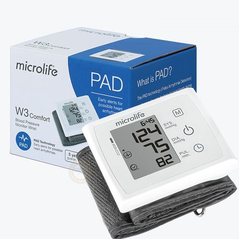 Máy Đo Huyết Áp Cổ Tay Microlife W3 Comfort - Công Nghệ PAD Chống Rối Loạn Nhịp Tim, Đo Nhanh, Bộ Nhớ 30 Lần, Thiết Kế Siêu Mỏng, Tiện Dụng