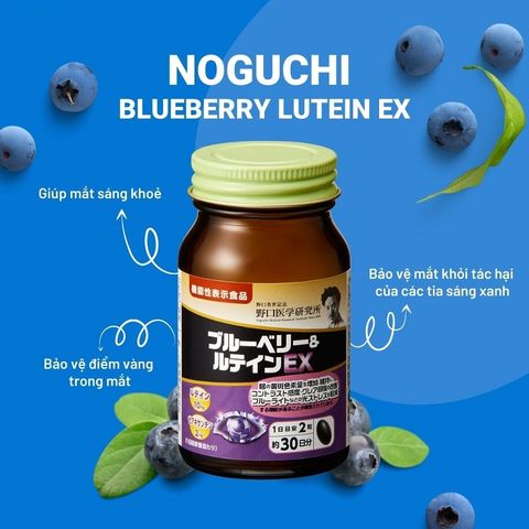 Viên uống hỗ trợ bổ mắt Blueberry & Lutein EX Noguchi - Tăng cường thị lực, giảm tình trạng khô mờ nhòe mắt, 60 viên Nhật Bản.