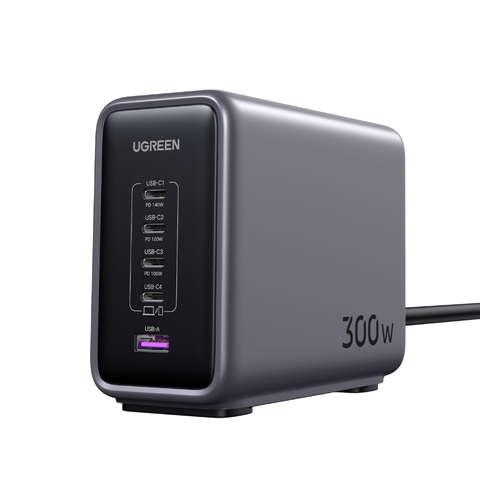 Bộ sạc nhanh 5 cổng Ugreen Nexode 300W - Sạc đa năng USB-C và USB-A cho laptop, điện thoại, iPad, Apple Watch