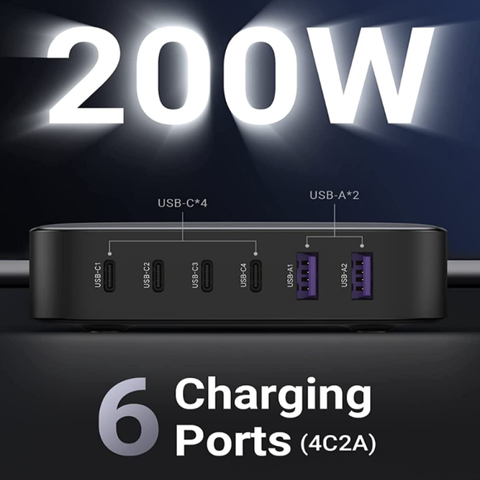 Bộ Sạc Nhanh 6 Cổng Ugreen Nexode GaN II 200W CD271 - Sạc Đồng Thời 6 Thiết Bị, Công Nghệ Bảo Vệ Tiên Tiến, Chất Liệu Cao Cấp