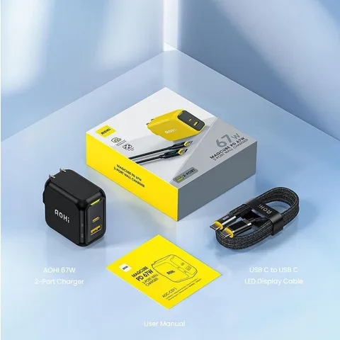 Bộ Sạc Nhanh AOHi Magcube GaN+ 67W AOC-C004 - Củ Sạc 2 Cổng USB-C và USB-A Gọn Nhẹ, Chất Lượng Cao, Tích Hợp Màn Hình LED