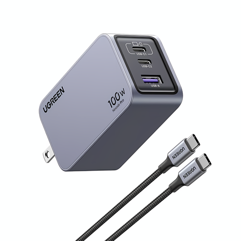 Bộ Sạc Nhanh Ugreen Nexode Pro GaN X757-25873 100W - Cắm Sạc 3 Cổng USB-C, USB-A, Công Nghệ Phân Phối Thông Minh