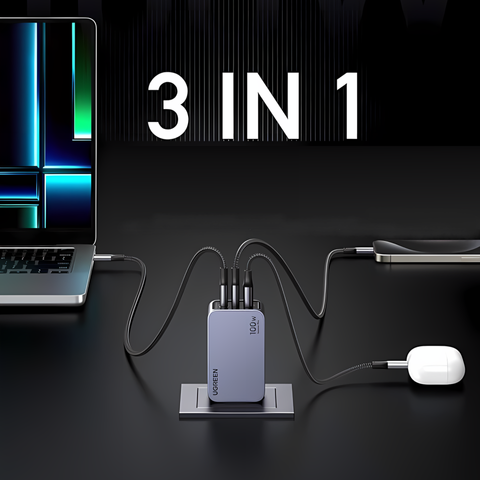 Bộ Sạc Nhanh Ugreen Nexode Pro GaN X757-25873 100W - Cắm Sạc 3 Cổng USB-C, USB-A, Công Nghệ Phân Phối Thông Minh