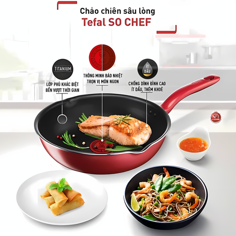 Chảo Chống Dính Tefal So Chef 21cm - Nhôm Cao Cấp, Phủ Titanium, Tương Thích Bếp Từ, Đáy Sâu, Chịu Nhiệt Tối Đa 400°C