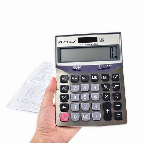 Máy Tính Cầm Tay Flexoffice FLEXIO CAL-03S - Màn Hình LCD 12 Chữ Số, Chất Liệu Acrylic, Nguồn Năng Lượng Sạch