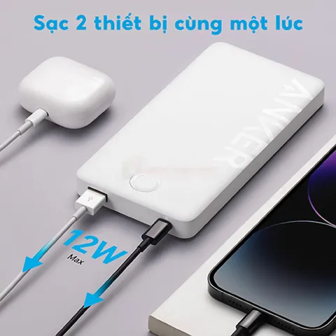 Pin sạc dự phòng Anker 323 PowerCore 10000mAh 12W - Sạc nhanh 2 thiết bị cùng lúc qua USB-C và USB-A, thiết kế mỏng nhẹ dễ mang theo
