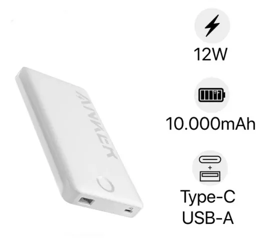 Pin sạc dự phòng Anker 323 PowerCore 10000mAh 12W - Sạc nhanh 2 thiết bị cùng lúc qua USB-C và USB-A, thiết kế mỏng nhẹ dễ mang theo