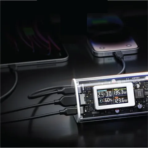 Pin sạc dự phòng Shargeek 170W S170 24000mAh - Sạc nhanh 3 thiết bị, thiết kế trong suốt Dark Side of the Moon, màn hình kỹ thuật số.