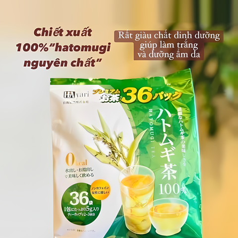 Trà Hayari Hatomugi Tea - Trà Thảo Mộc Hỗ Trợ Thanh Lọc và Làm Sáng Da Từ Hạt Ý Dĩ, Cam Thảo, 36 Gói