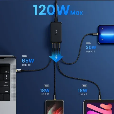 Trạm Sạc Để Bàn AOHi Magcube 120W Pro - 4 Cổng USB-C & USB-A, Thiết Kế Gọn Nhẹ, Sạc Nhanh Cho Laptop, Điện Thoại Thông Minh