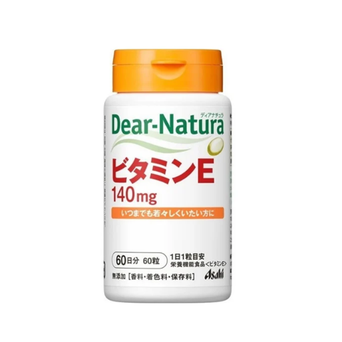 Viên Bổ Sung Vitamin E 140mg Asahi Dear Natura - Hỗ Trợ Sức Khỏe & Làm Đẹp Da, Dưỡng Tóc Khỏe Mạnh, Hộp 60 Viên